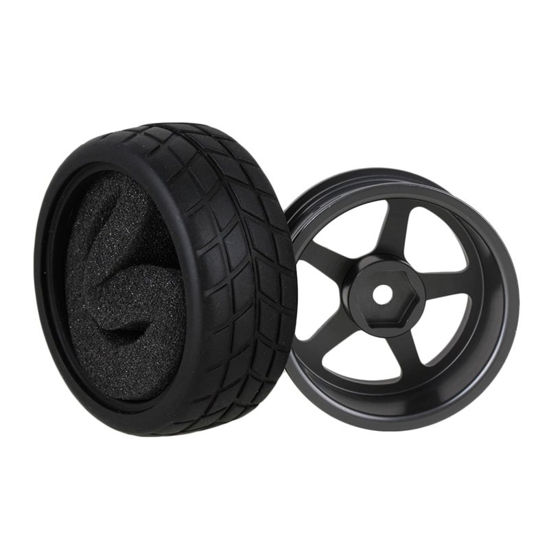 Mxfans Grey 5 Spoke Aluminium Alloy Wheel Rims & Black Square Pattern Rubber Tyres Tires for RC 1:10 On Road Racing Car Set of 4 - Image 4